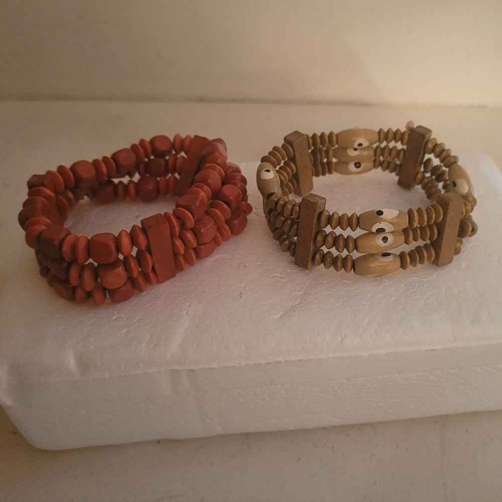 Handcrafted Beaded Bracelet Set - Red and Brown